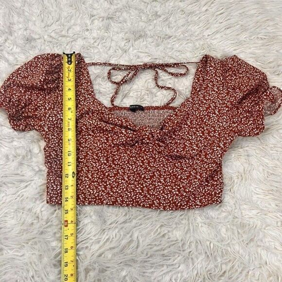 SHEIN Womens Red Floral Smocked Cut Out Tie Front Crop Top Bohemian NWOT Large - Picture 7 of 12